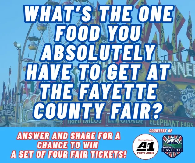 🎡 FAYETTE COUNTY FAIR TICKET GIVEAWAY! 🎟️

We’re kicking off three days of giveaways with a question that really matters:

What’s the ONE food you absolutely have to get at the Fayette County Fair? 🌭🍟🍋🍦

Put your answer in the comments and SHARE THIS POST for your chance to win FOUR Fayette County Fair tickets, courtesy of A1 Porta Johns and Discover Fayette PA

One winner will be randomly selected at 8 p.m. tonight.