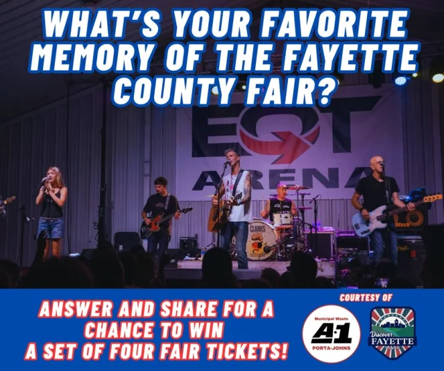 🎟️ FINAL FAYETTE COUNTY FAIR TICKET GIVEAWAY! 🎟️

Let’s hear your fair stories!

What’s your favorite Fayette County Fair memory? 🎡🐄🍿

Share your answer in the comments for your chance to win our final set of FOUR fair tickets, courtesy of A1 Porta Johns and Discover Fayette PA!

One winner will be randomly selected at 8 p.m. tonight.