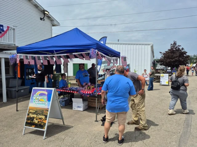 We are here at the front gate for Fayette County, day at the Fayette County Fair!! Come spin the wheel for some Discover Fayette swag!!